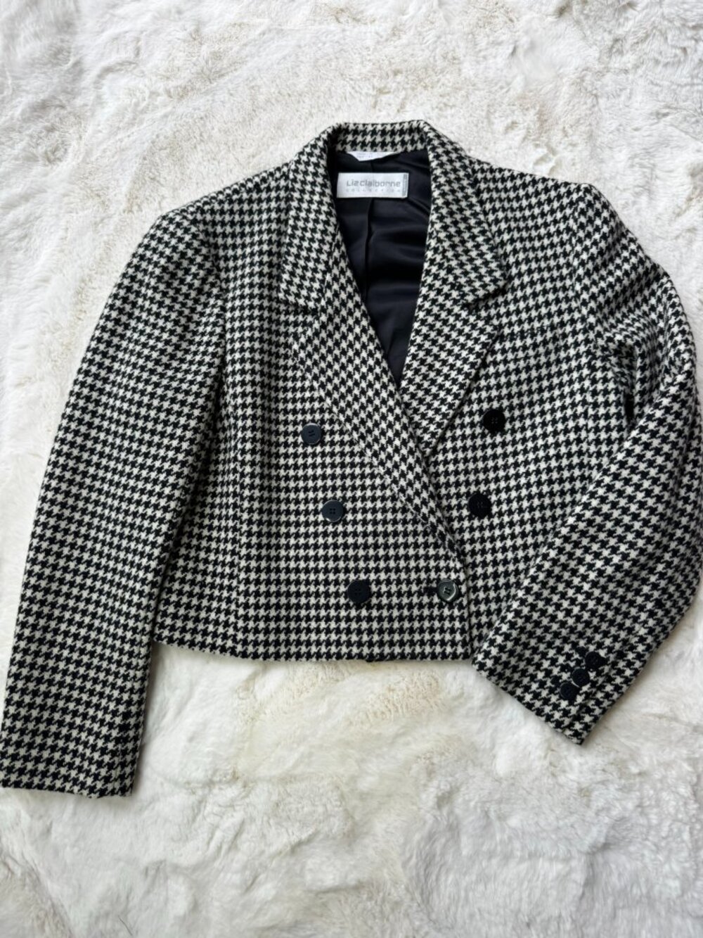 Liz Claiborne Collection Cropped Houndstooth Jacket—Late 80s Authentic VTG 4P